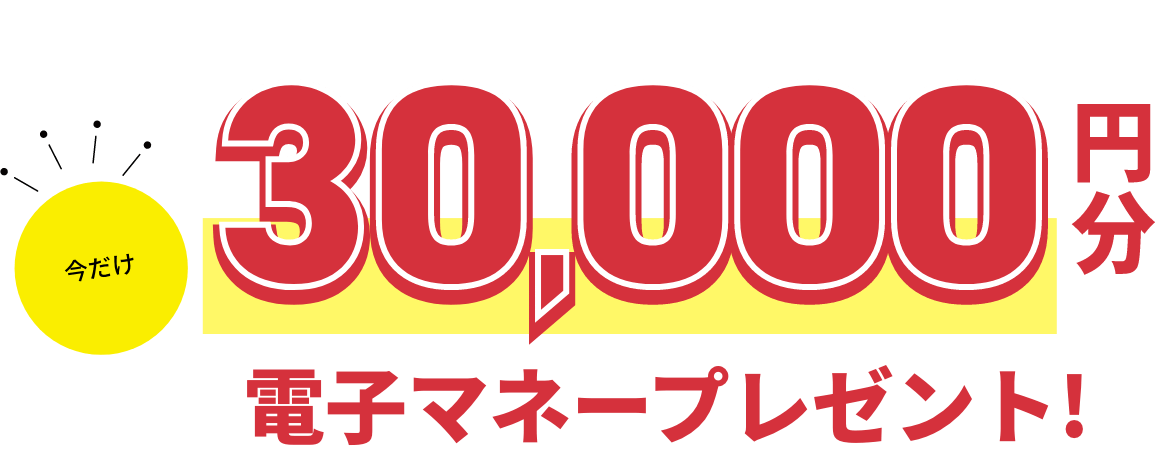 今だけ30,000円分電子マネープレゼント!