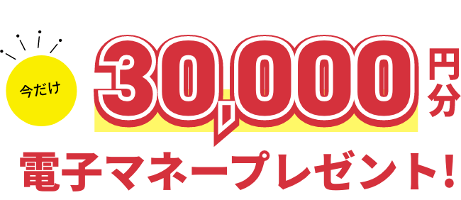 今だけ30,000円分電子マネープレゼント!